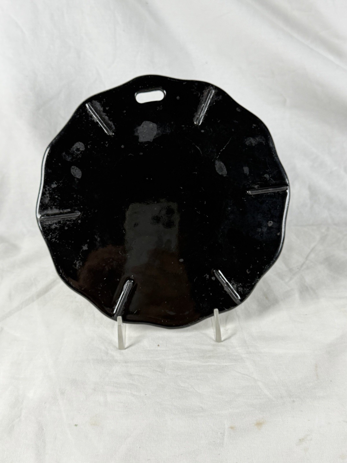 Vintage LSA Cast Iron Trivet Black Enamel Scalloped 6.5\