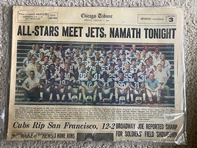 Vintage August 1969 Chicago Tribune - COLLEGE ALL-STARS MEET JOE NAMATH & JETS