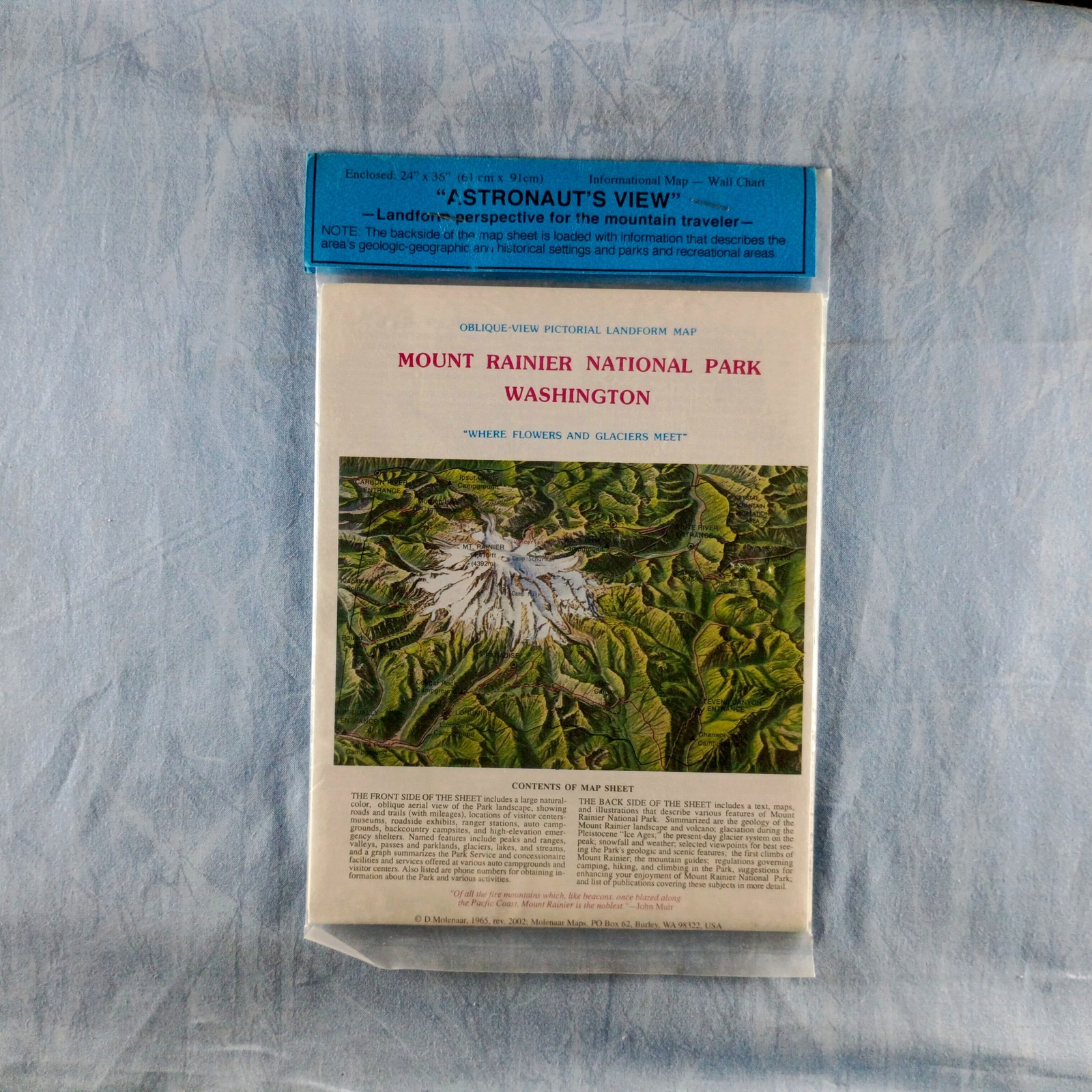 Molenaar 1965 Mount Rainier National Park Washington Astronaut\'s View Wall Map