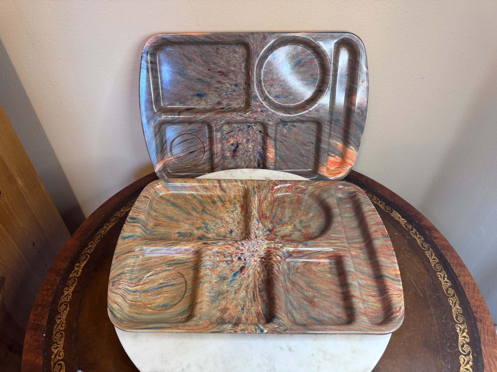 2 Vintage Prolon Ware Melamine School Cafeteria Lunch Tray Confetti 2 Vintage Prolon Ware Melamine School Cafeteria Lunch Tray Confetti