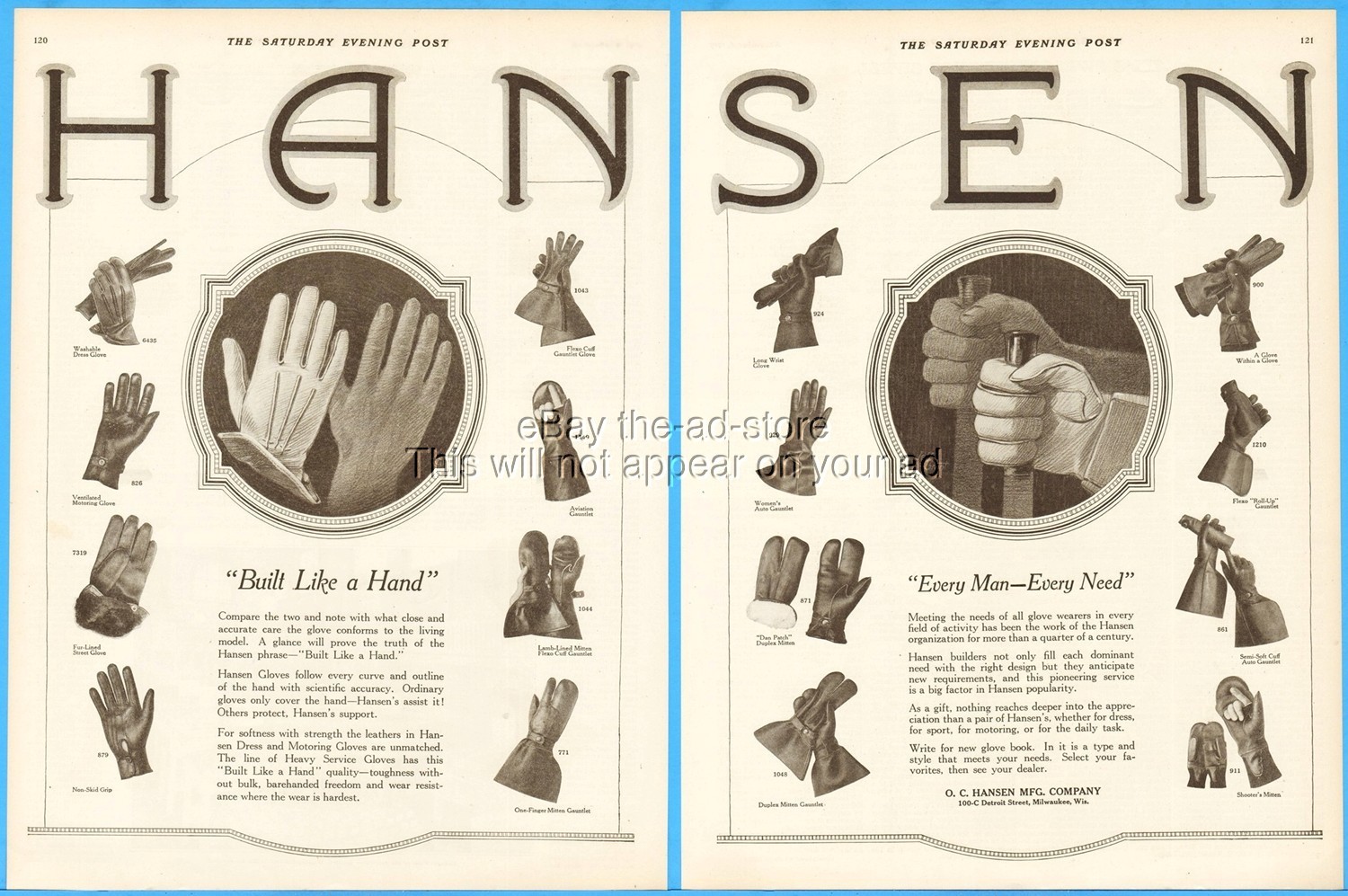 1919 Hansen Gloves 16 Styles Vintage Fashion Clothing Milwaukee WI Vintage Ad