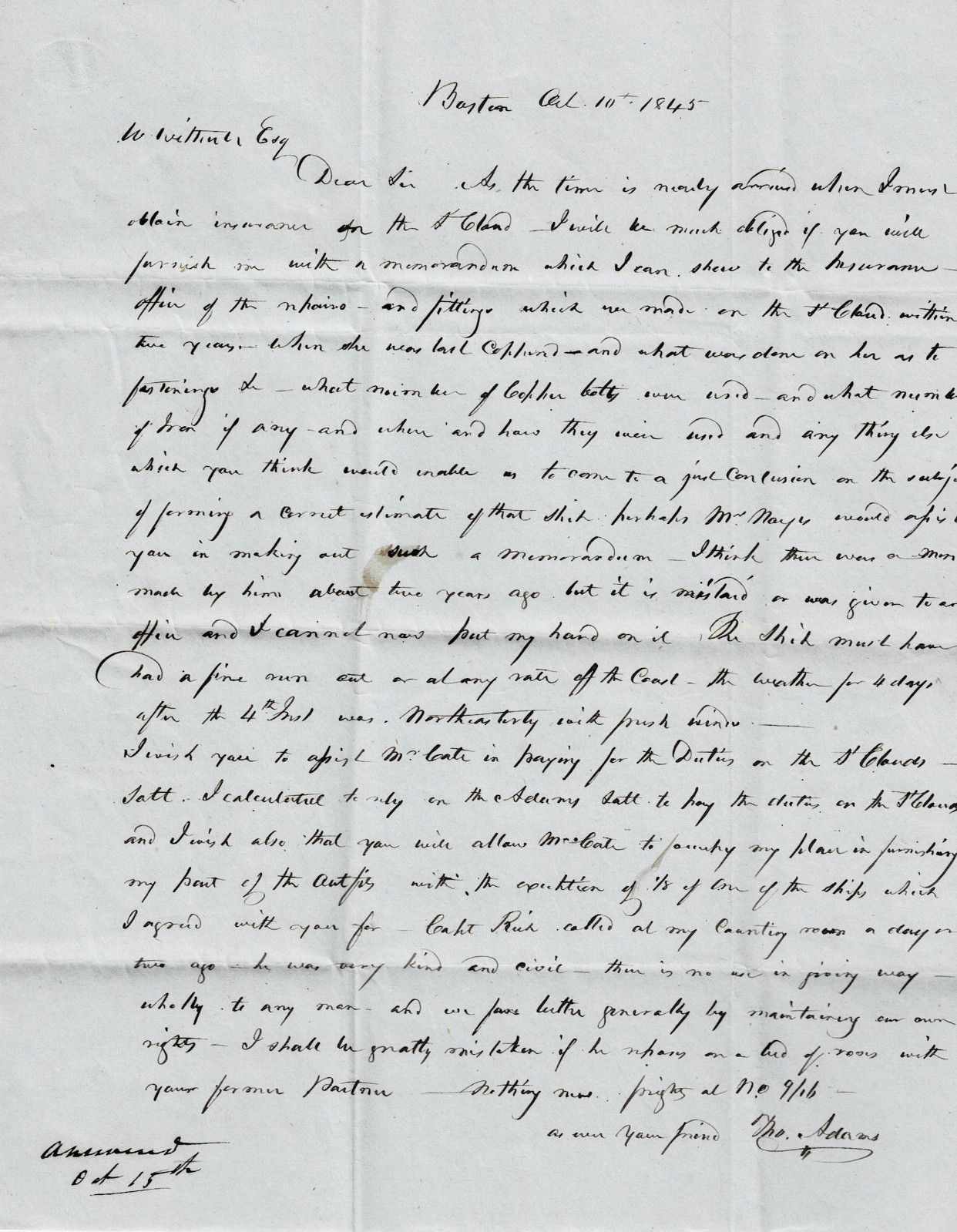 1845 Letter from Boston, MA to Castine, ME 1845 Letter from Boston, MA to Castine, ME