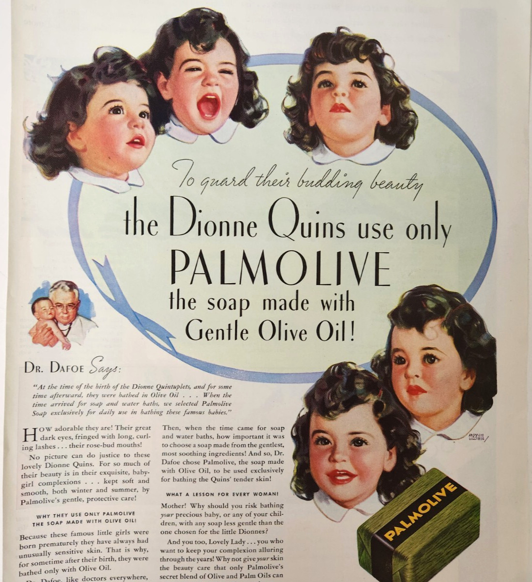 Dionne Quintuplet Babies Palmolive Soap Vtg 1937 Ad Yvonne Marie Cecile Emilie