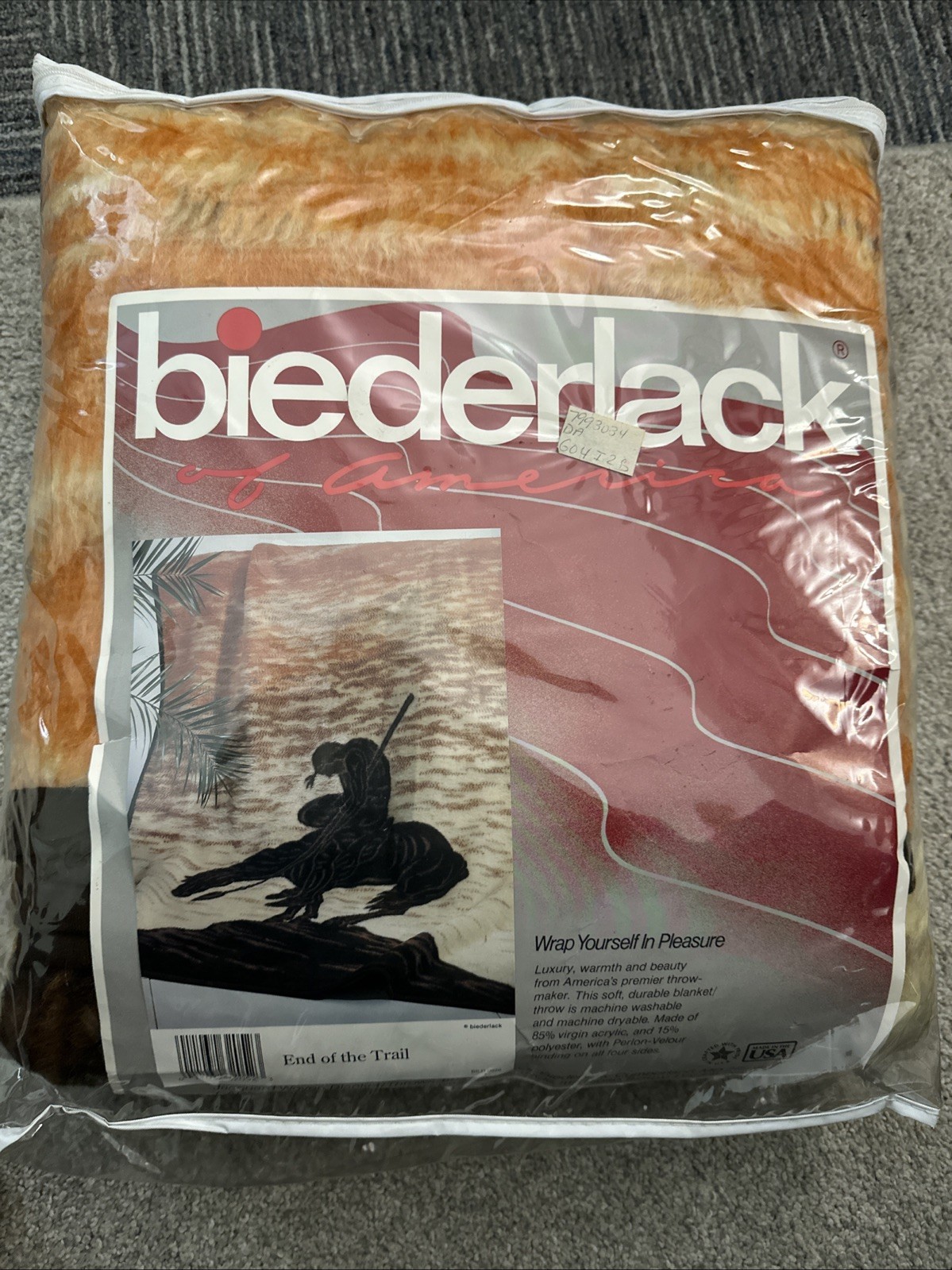 VTG  AURORA BIEDERLACK  Plush Blanket End of The Trail Native American 60-80”