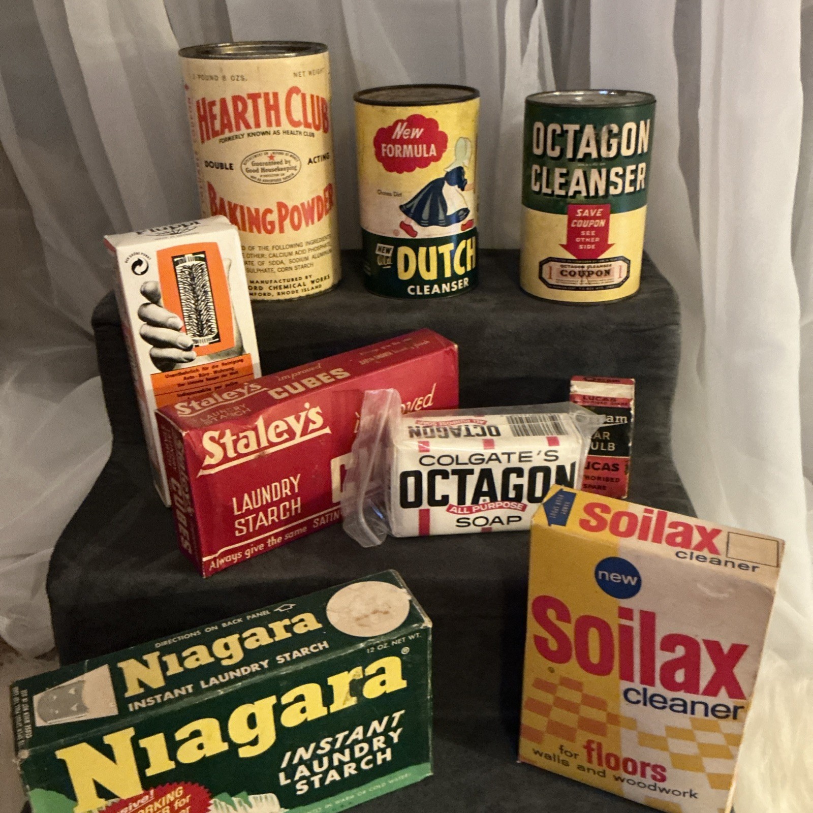 Vintage lot 1950s Niagara Instant Laundry Starch Staleys soilax octagon 9 items Vintage lot 1950s Niagara Instant Laundry Starch Staleys soilax octagon 9 items