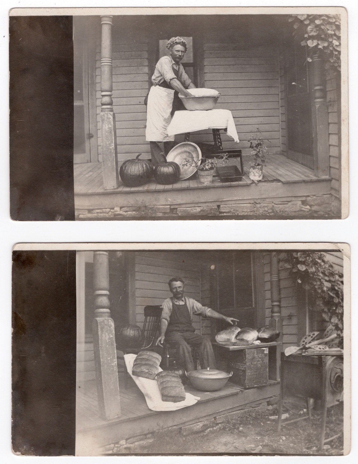 2 Related Real Photo Postcards Man Huge Bread Baking Kelley Iowa Connection