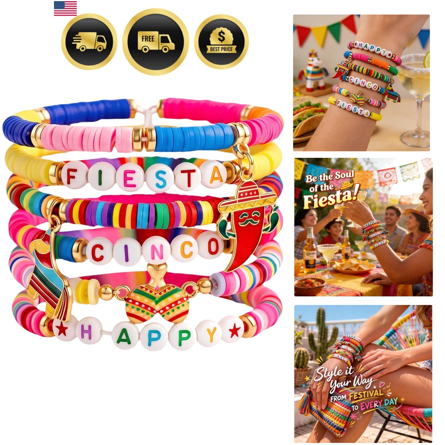 Cinco De Mayo Shirts for Women - 6 Pack Mexican Bracelets for Men | Fiesta Pa...