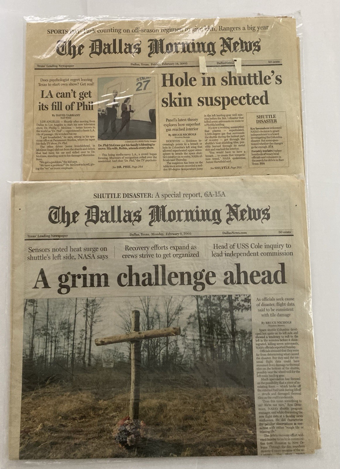Dallas Morning News Feb 3 & 14 2003 Columbia Disaster Lot Of 2 Clara Harris Case