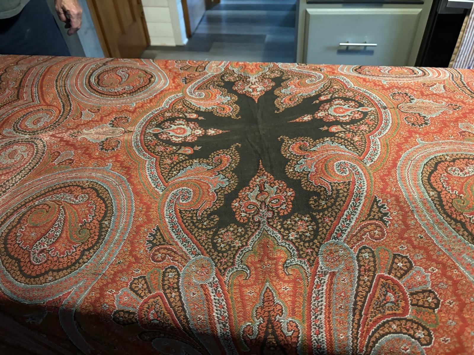 Huge Antique 19thC Vintage Victorian Woven PAISLEY Fabric Shawl Wrap 59x118