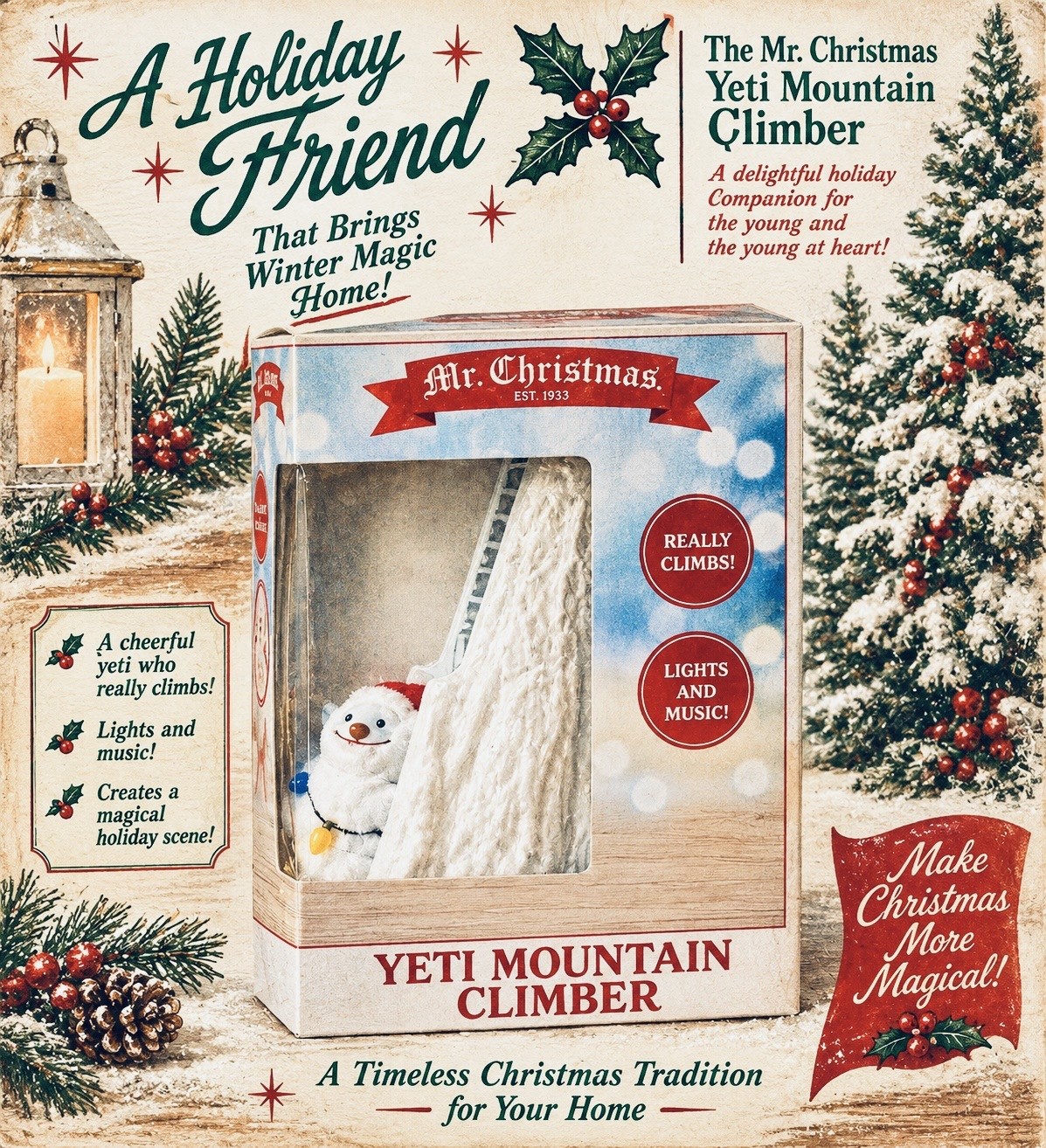 MR. CHRISTMAS Yeti Climbing Mountain Lighted Animated Musical 18.5 MR. CHRISTMAS Yeti Climbing Mountain Lighted Animated Musical 18.5