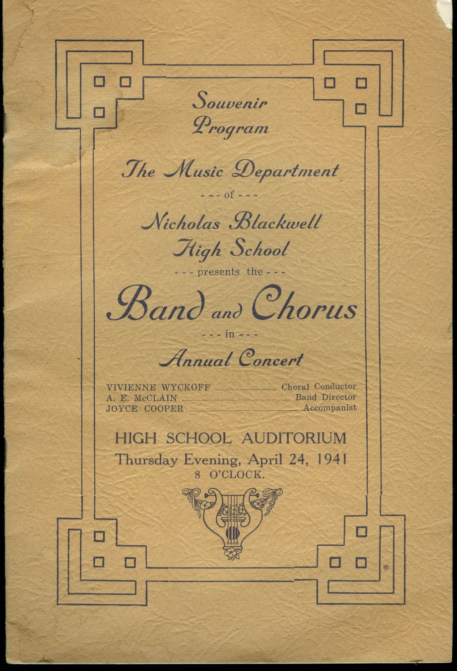 Nicholas Blackwell High Memphis TN Band & Chorus Concert Program 1941