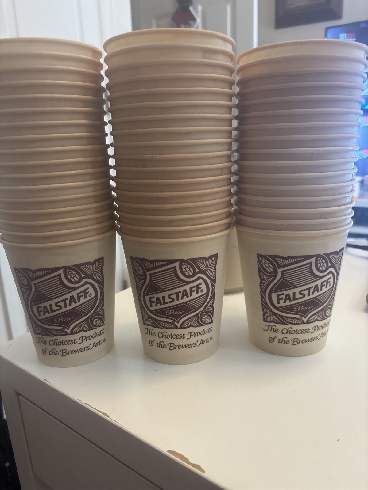 49 Vintage Falstaff Beer 16 Ounce Nyman Brand Drink Waxed Cups Made In USA-NOS