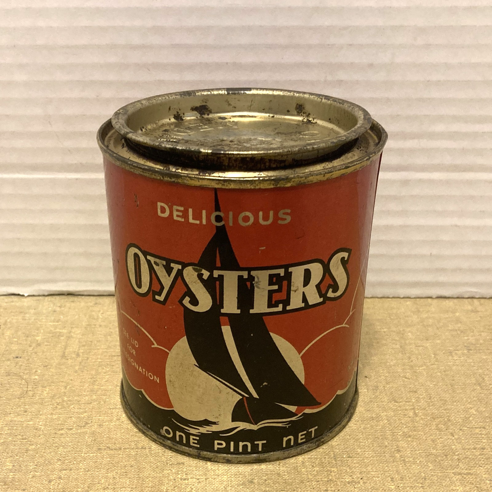 Vintage Delicious Oysters One Pint Tin Can Warwick & Ashburn Weems VA 133 RED