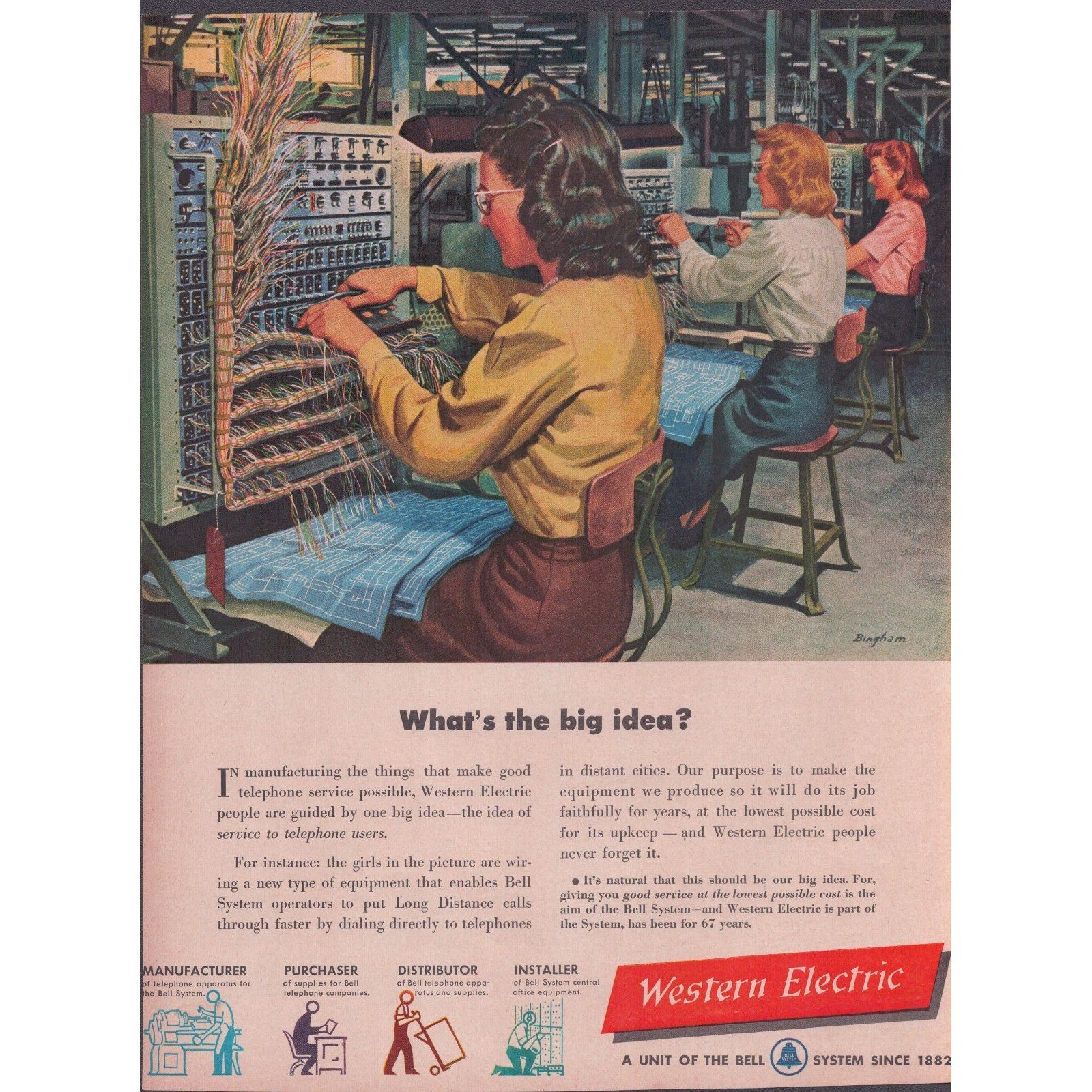 Vintage Western Electric Bell System Print Ad Women Telephone Switchboard VG