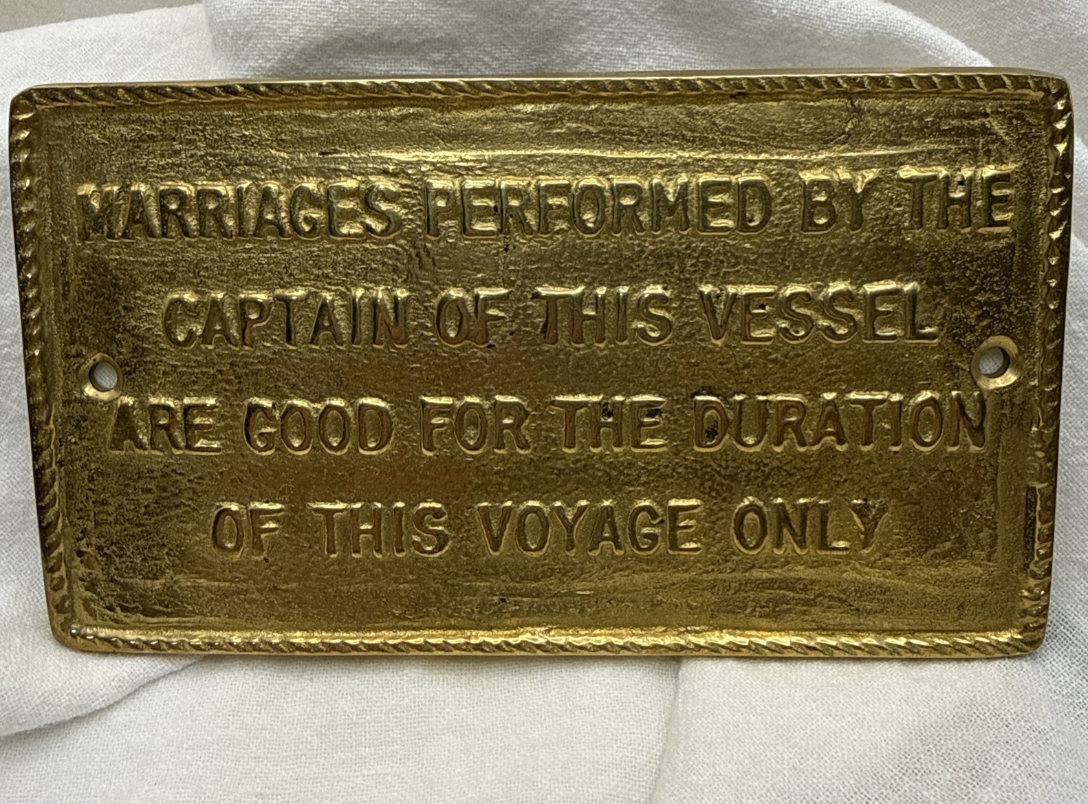 Brass Plated Nautical Boat Plaque Marriages by Captain Vessel this voyage only 