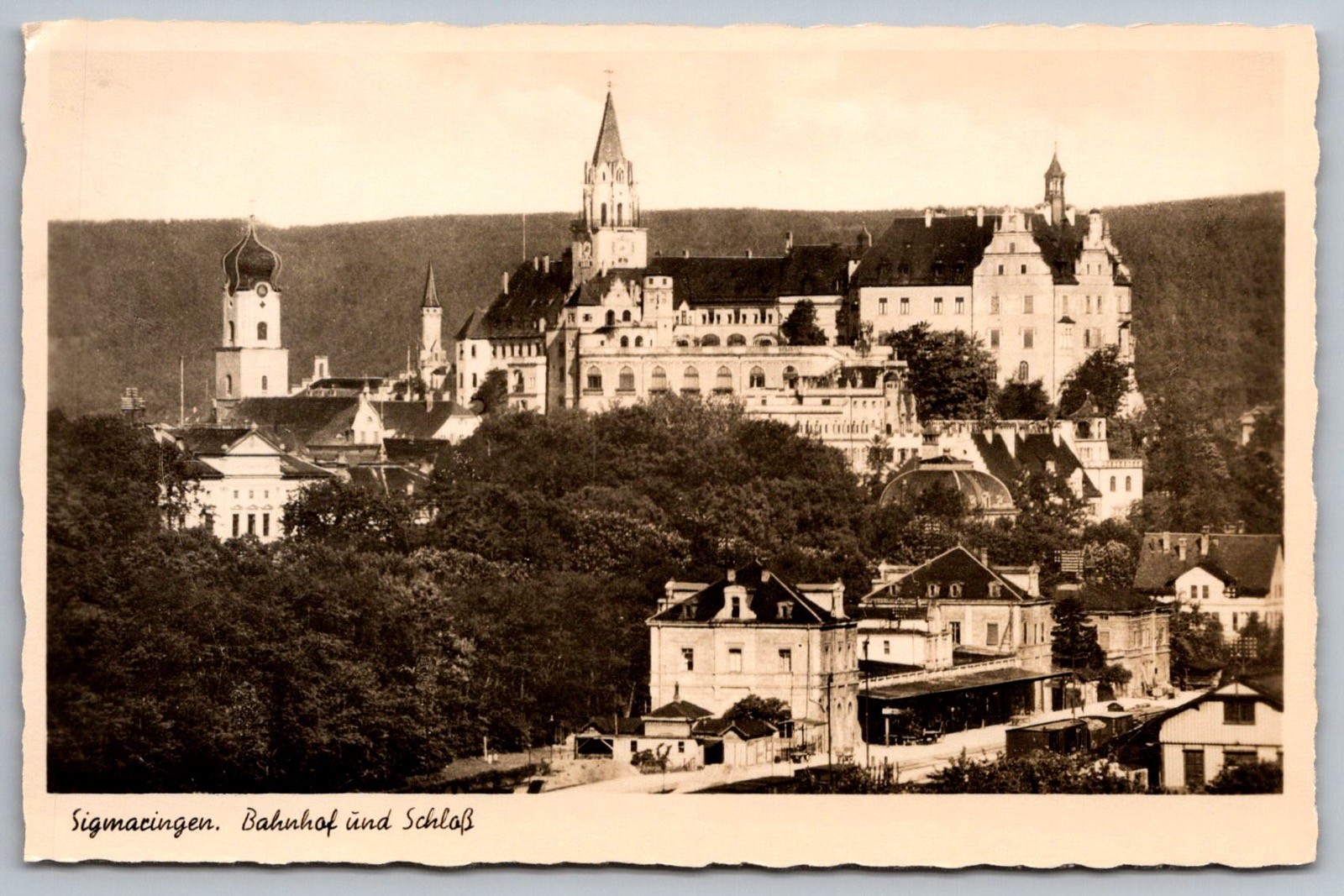 Sigmaringen RPPC Germany Schloss Castle & Bahnhof Real Photo Postcard c.1940s