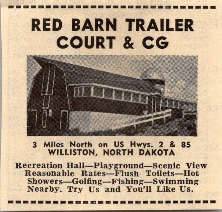 Red Barn Trailer Court & CG Rec Hall Playground Williston ND 1974 Ad TAK7-S9