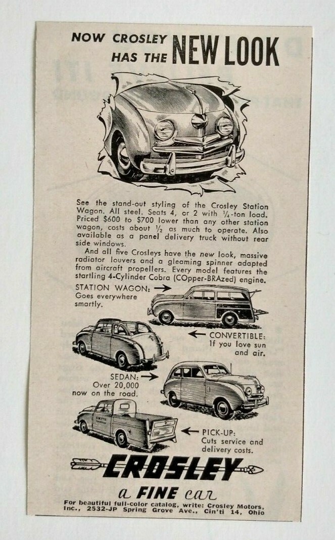 1948 Crosley Motors Advertisement Cincinnati, Ohio