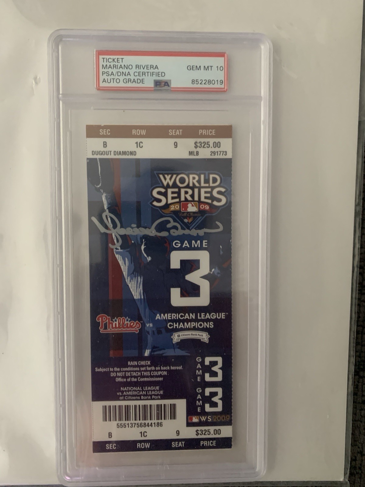 Mariano Rivera HOF Yankees Signed 2009 World Series Game 3 Full Ticket AUTO PSA