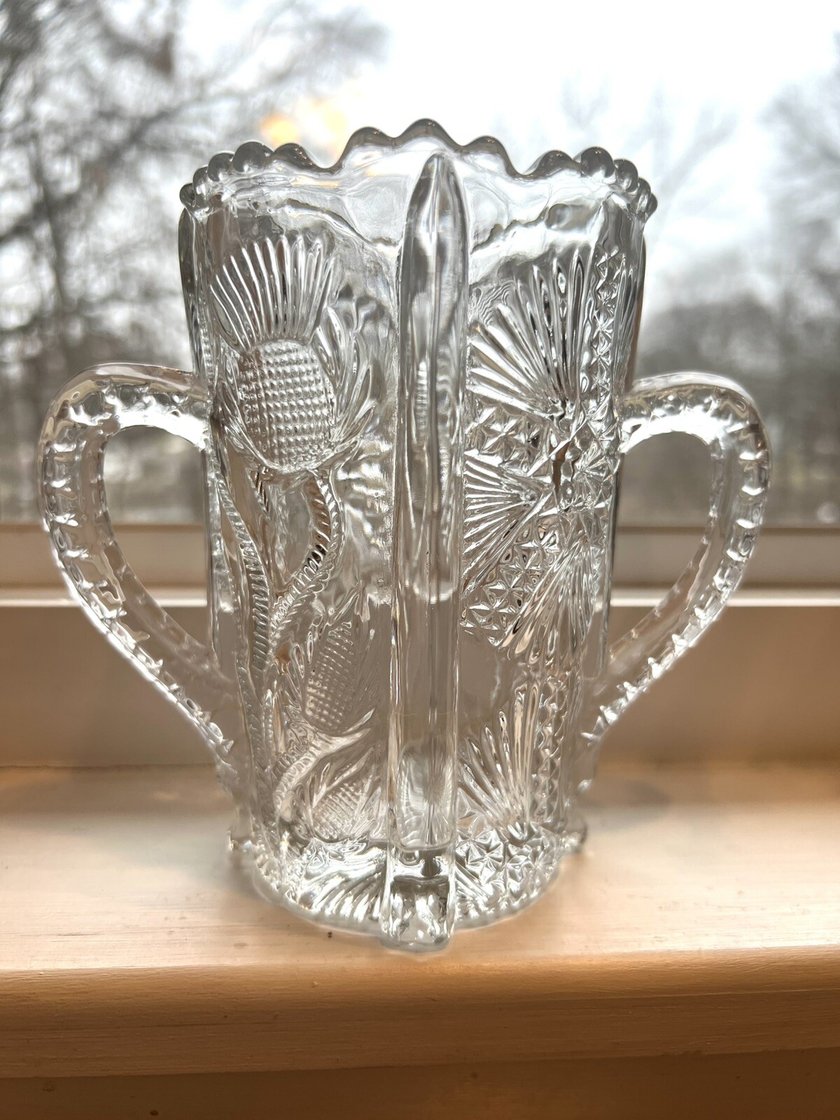 Antique Higbee Cut Glass “Panelled Thistle Design” Spooner Or Celery Vase