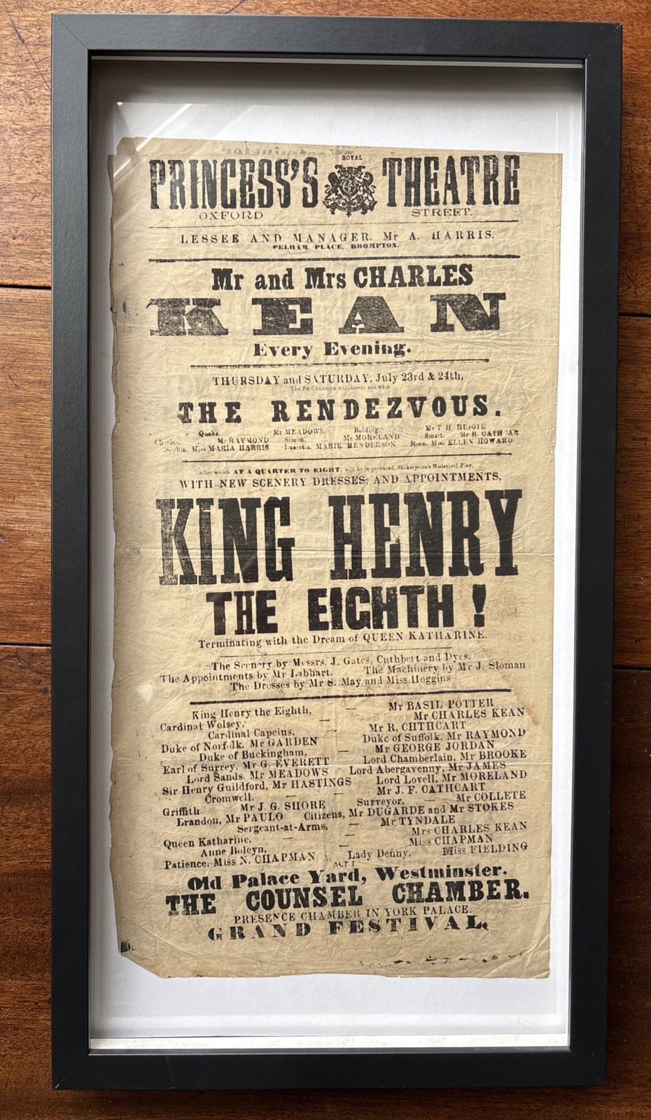 Antique Princess’s Theatre Playbill King Henry VIII Shakespeare Charles Kean