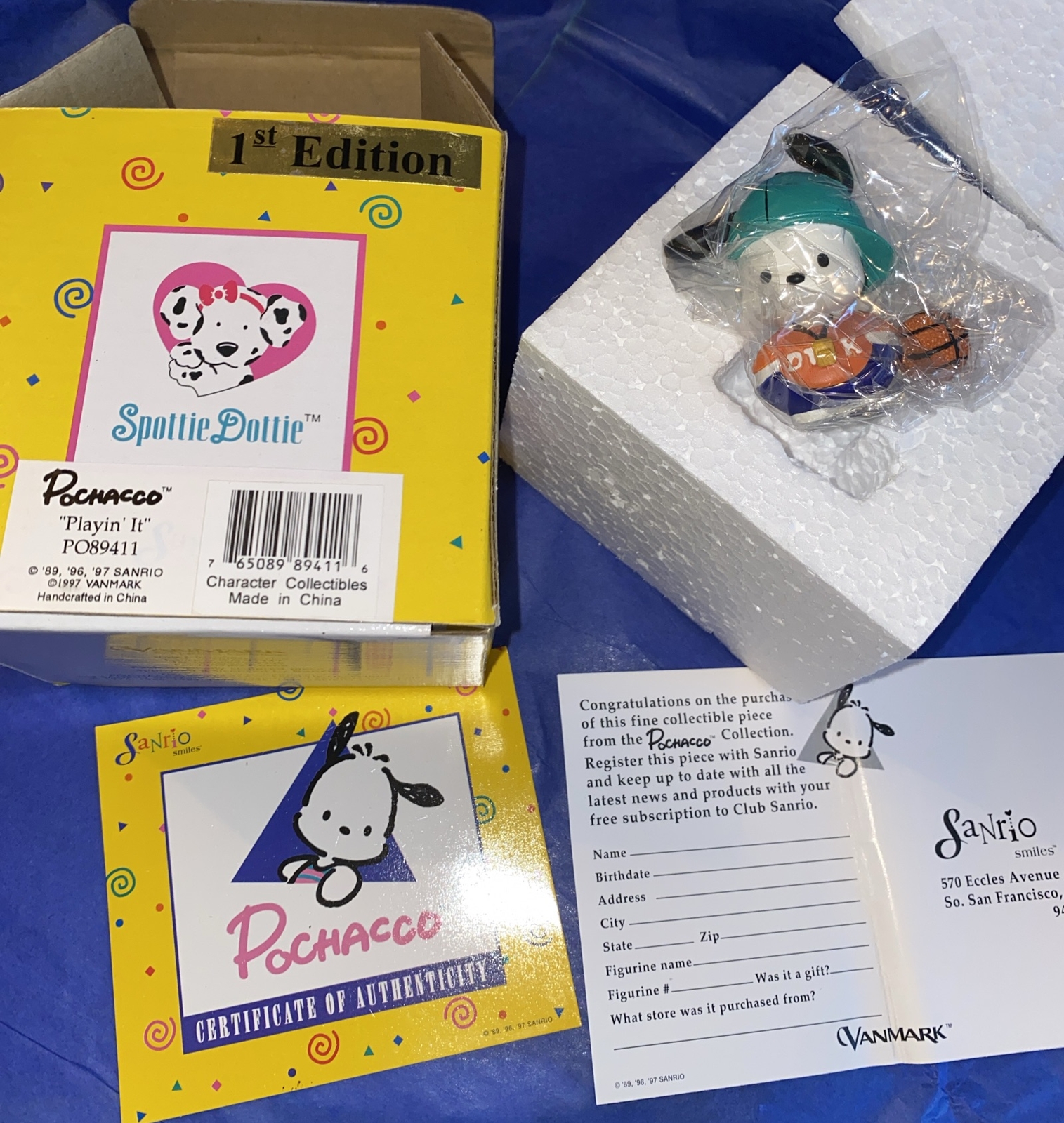 Pochacco Vintage 1997 Puppy Basketball Playin’ It 2.25” Tall Figurine Sanrio NIB