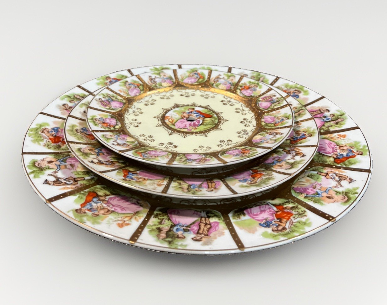 Vintage Vienna Fragonard Love Story Gold Trim Cake Stand Plates NO HOLDING STAND