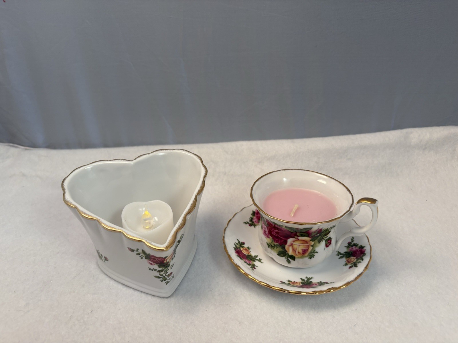 Royal Albert Old Country Roses Candle Cup & Saucer hand signed gold M.Doulton