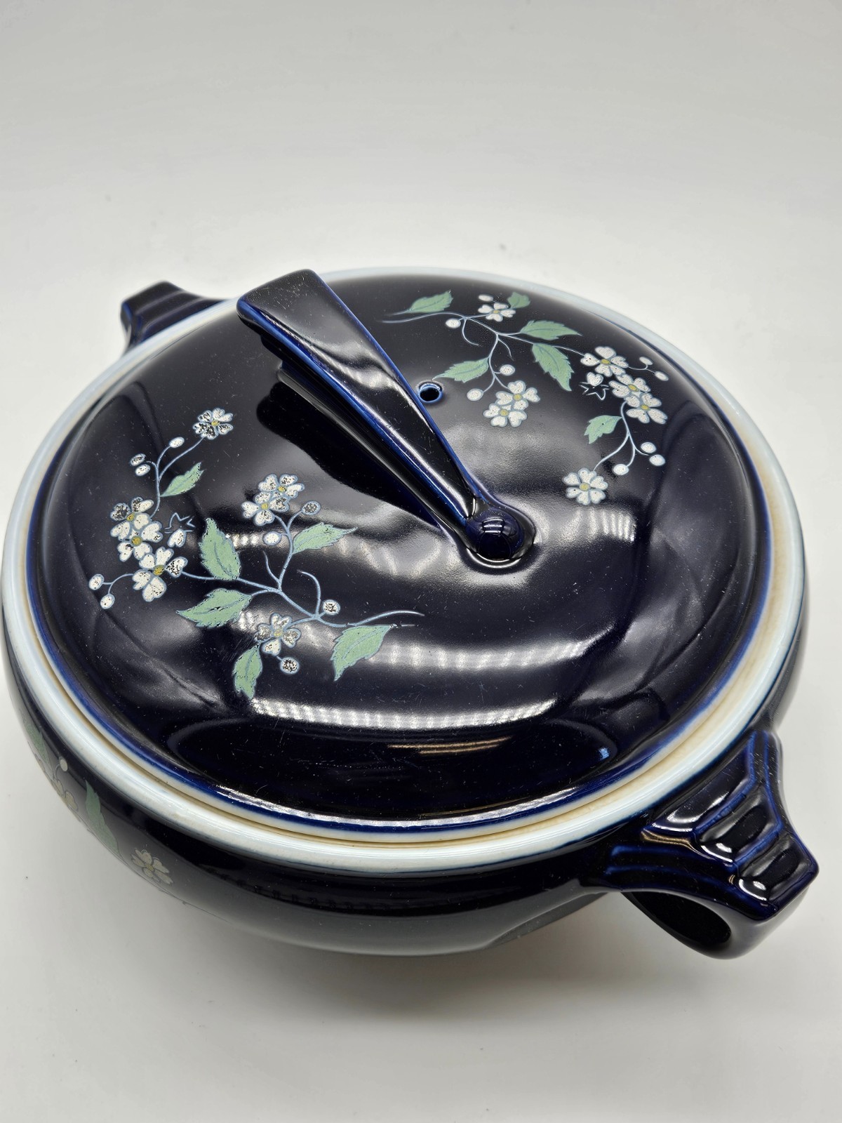 vintage Hall Pottery Cobalt Casserole with sundial lid, # 2068