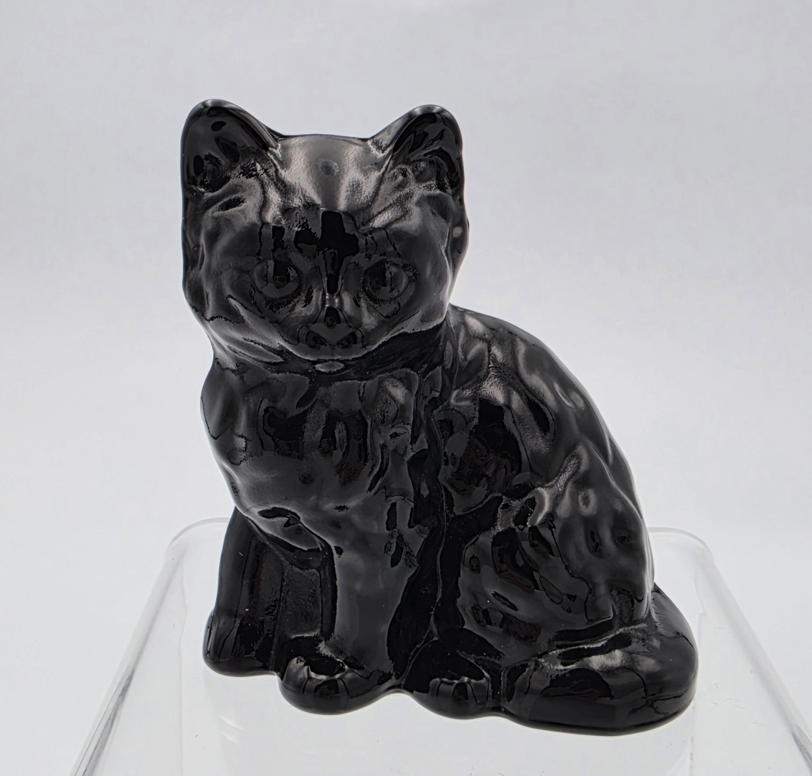 Mosser Glass Black Cat Figurine Sitting #101 Glossy 3\