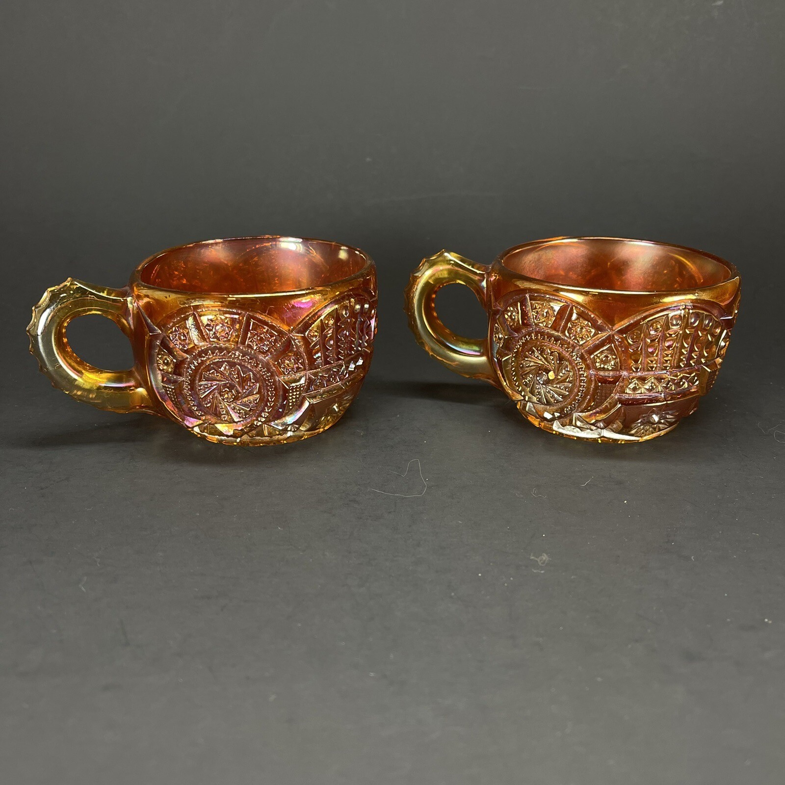Imperial Marigold Carnival Glass Broken Arches Mug Cup for Punch Lot of 2