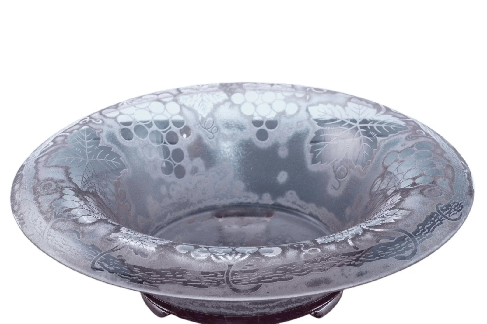 c1928 Fostoria Grape Orchid Brocade footed rolled edge bowl