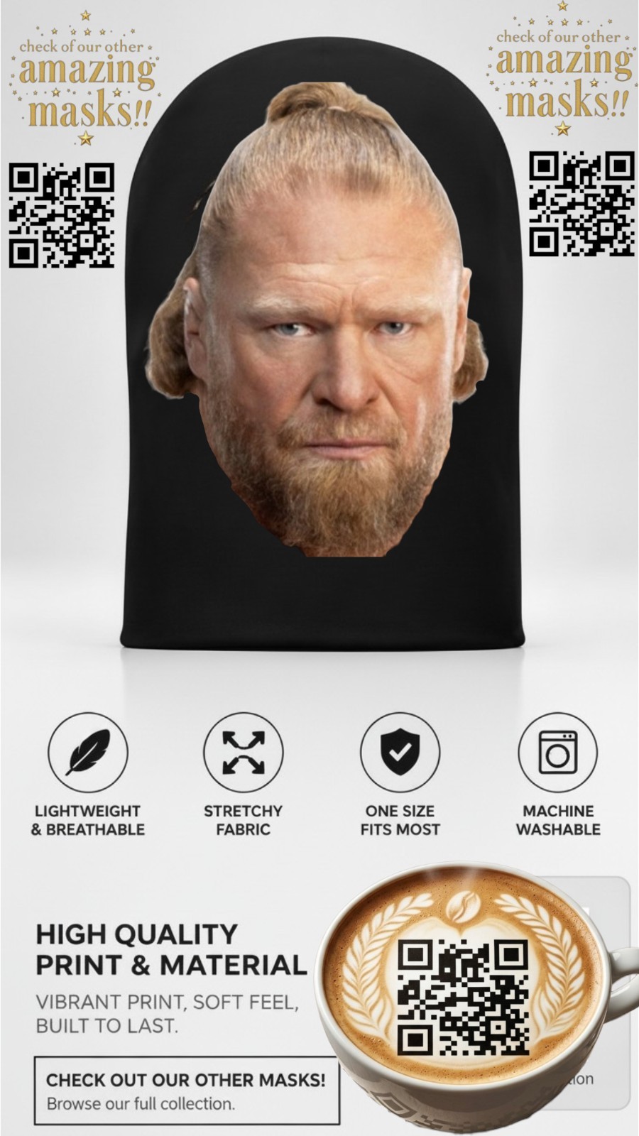 The Beast Brock Lesnar WWE Face Mask Costume Cosplay 1 Size Fits Most Halloween