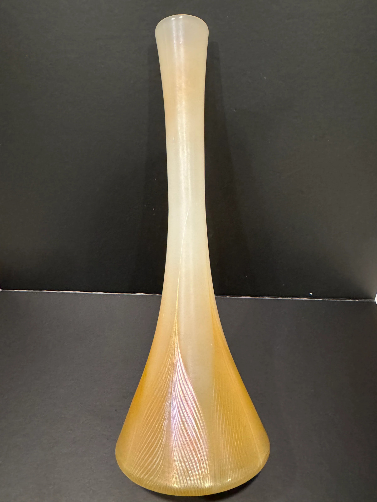 Rare Louis Comfort Tiffany Golden Amber Pulled Feather Trumpet Vase Tiffany