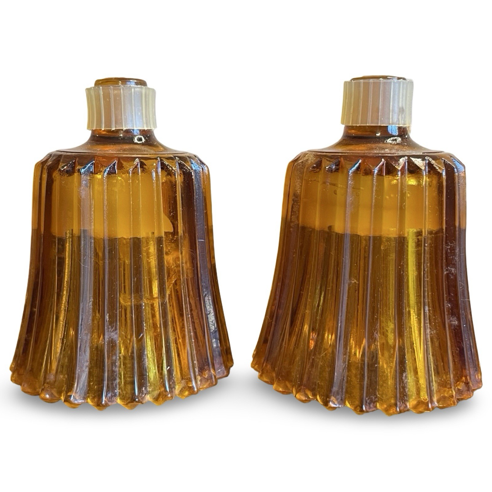 2 HOME INTERIORS Vintage Amber ribbed Glass Votive Cups Peg Candle holder