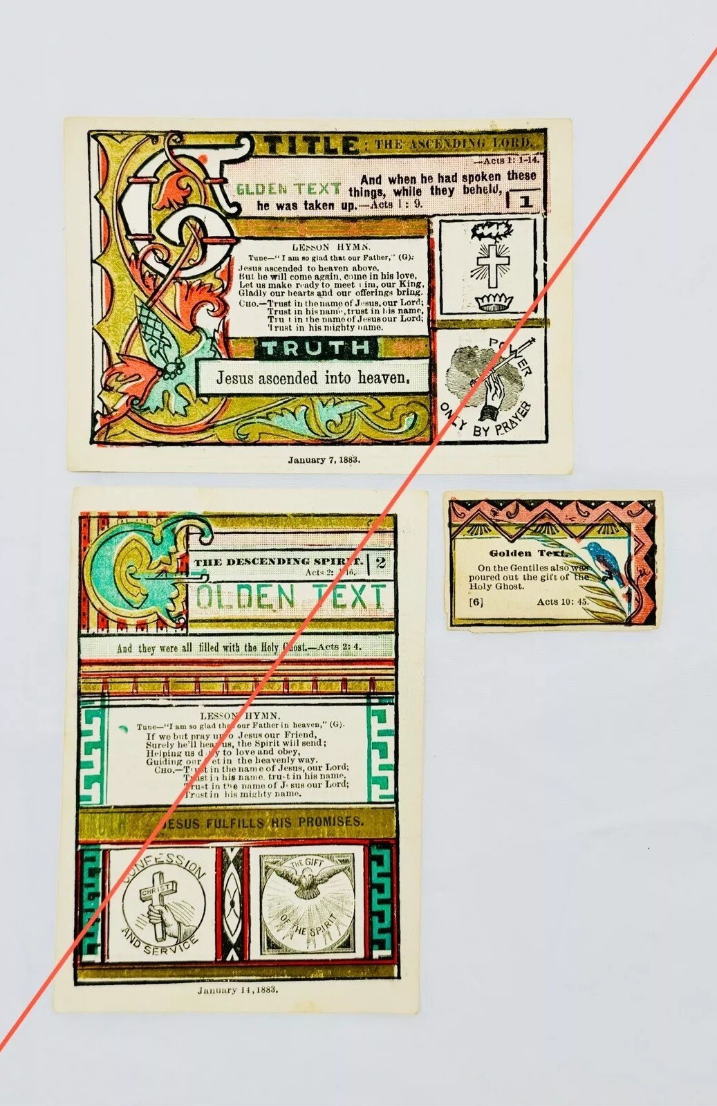 Antique c1883 Bible Lesson Cards #1 & #2 Illuminated Lessons Church Religious VG