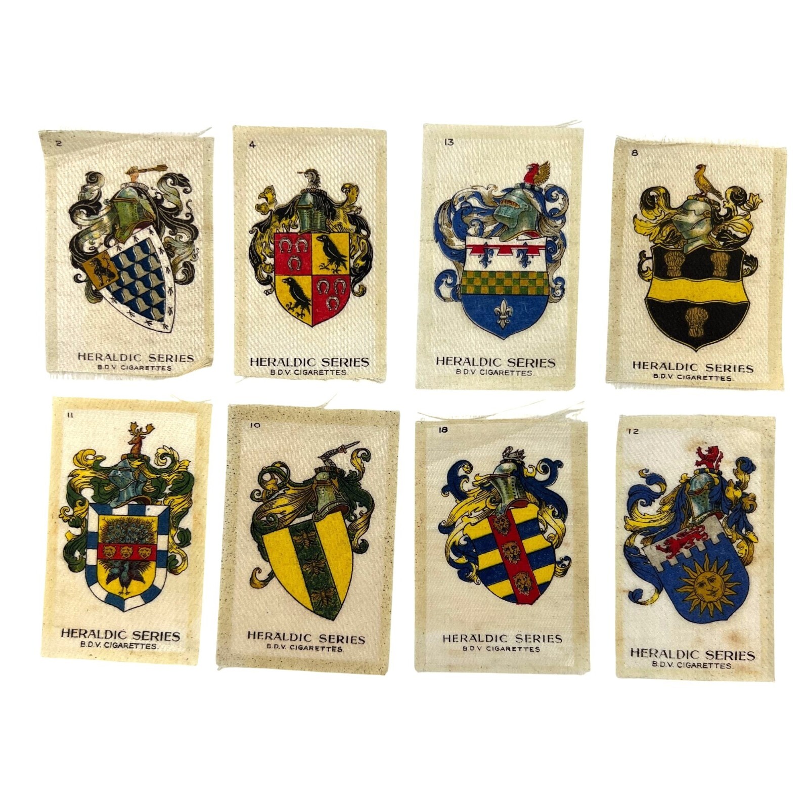 Lot of (8) Antique BDV Cigarettes Tobacco Silks - Heraldic Series Family Crests
