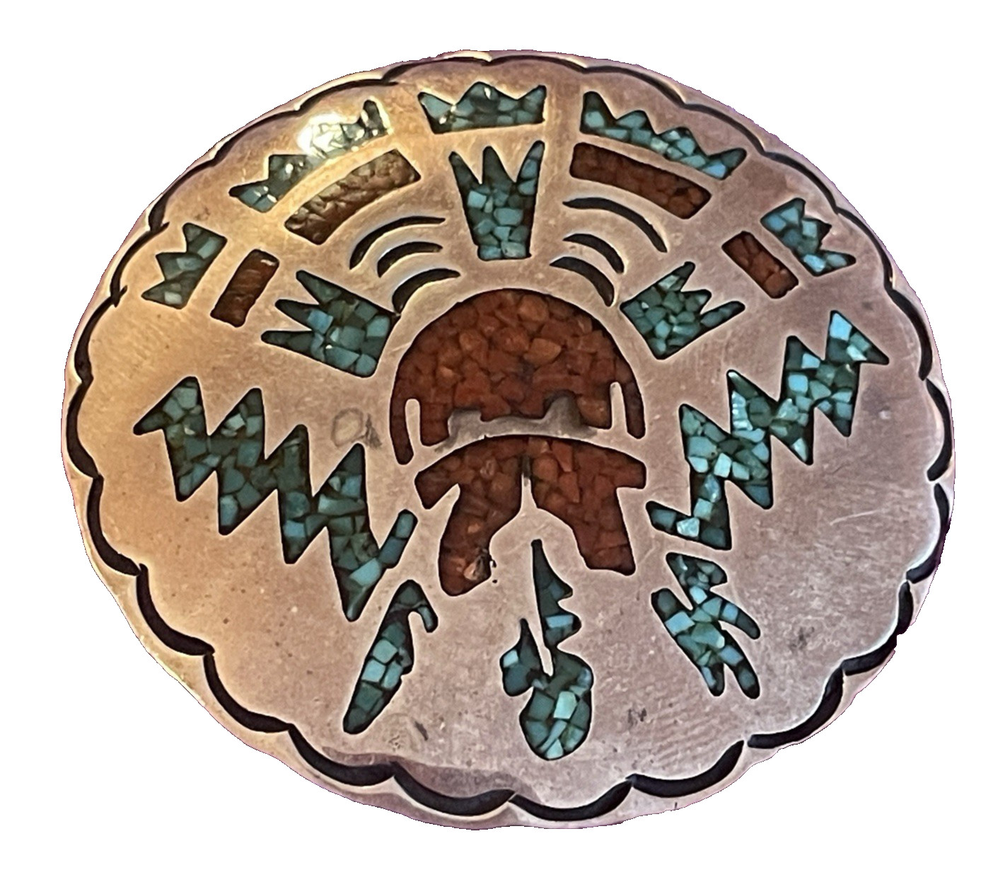 Vtg Navajo Sterling Silver 925 Concho Pendant Bolo Hair Piece Turquoise Coral
