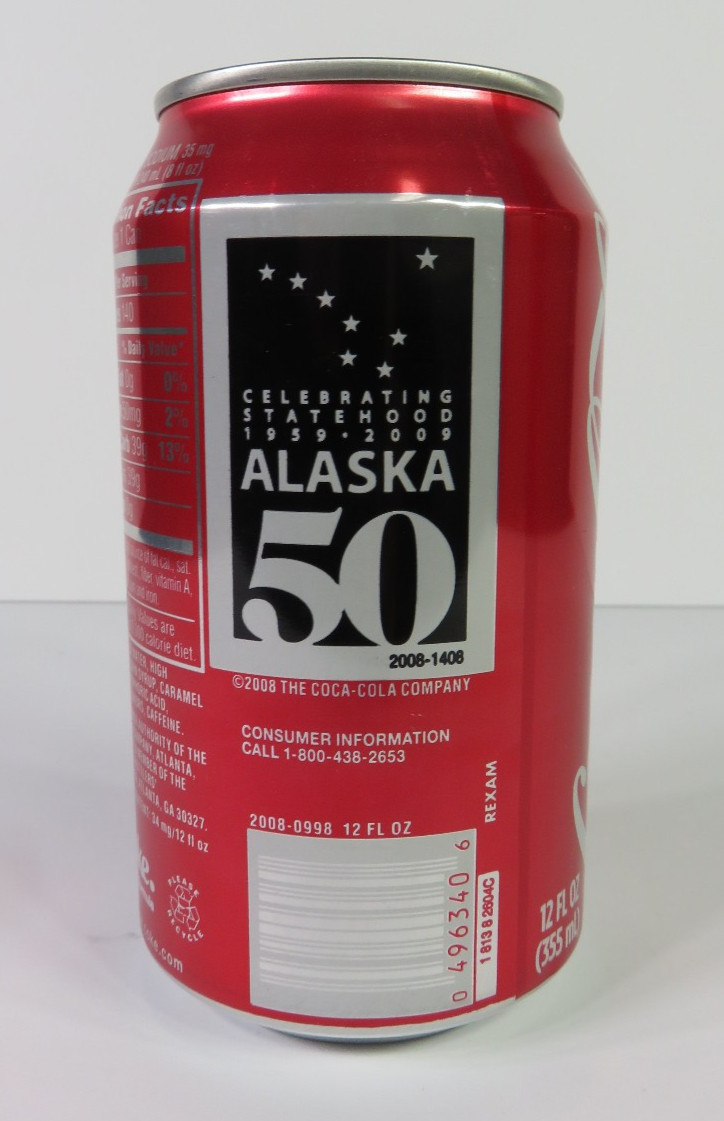 COCA cola CAN alaska USA 🇺🇸 celebrating 🎉 50 years STATEHOOD 🇺🇸 b/o 2008 🎉