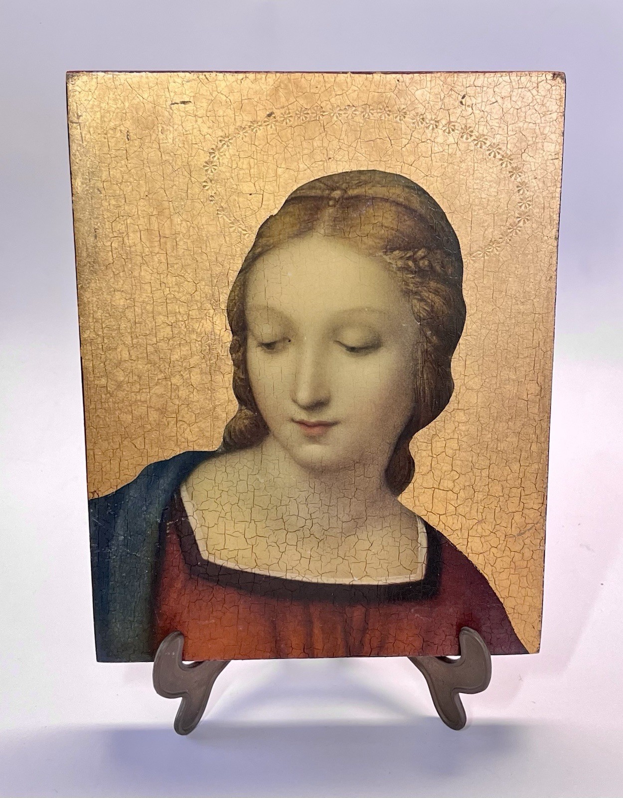 Vintage Madonna Raffaele 23kt Gold Leaf Wood Wall Plaque Hand Made In Italy 10\
