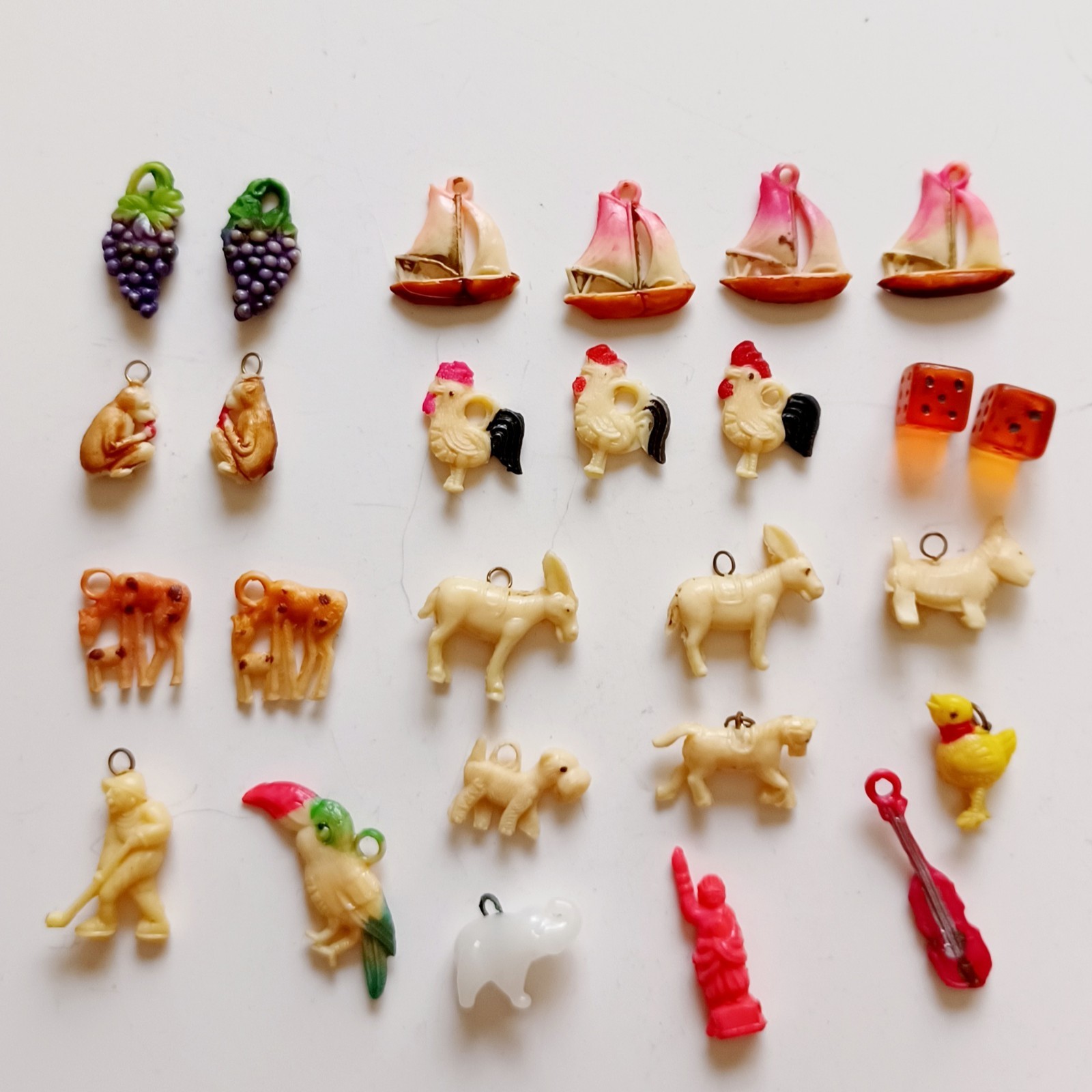 Vtg Plastic & Glass Gumball Machine Charm Lot Cracker Jack Prizes Celluloid