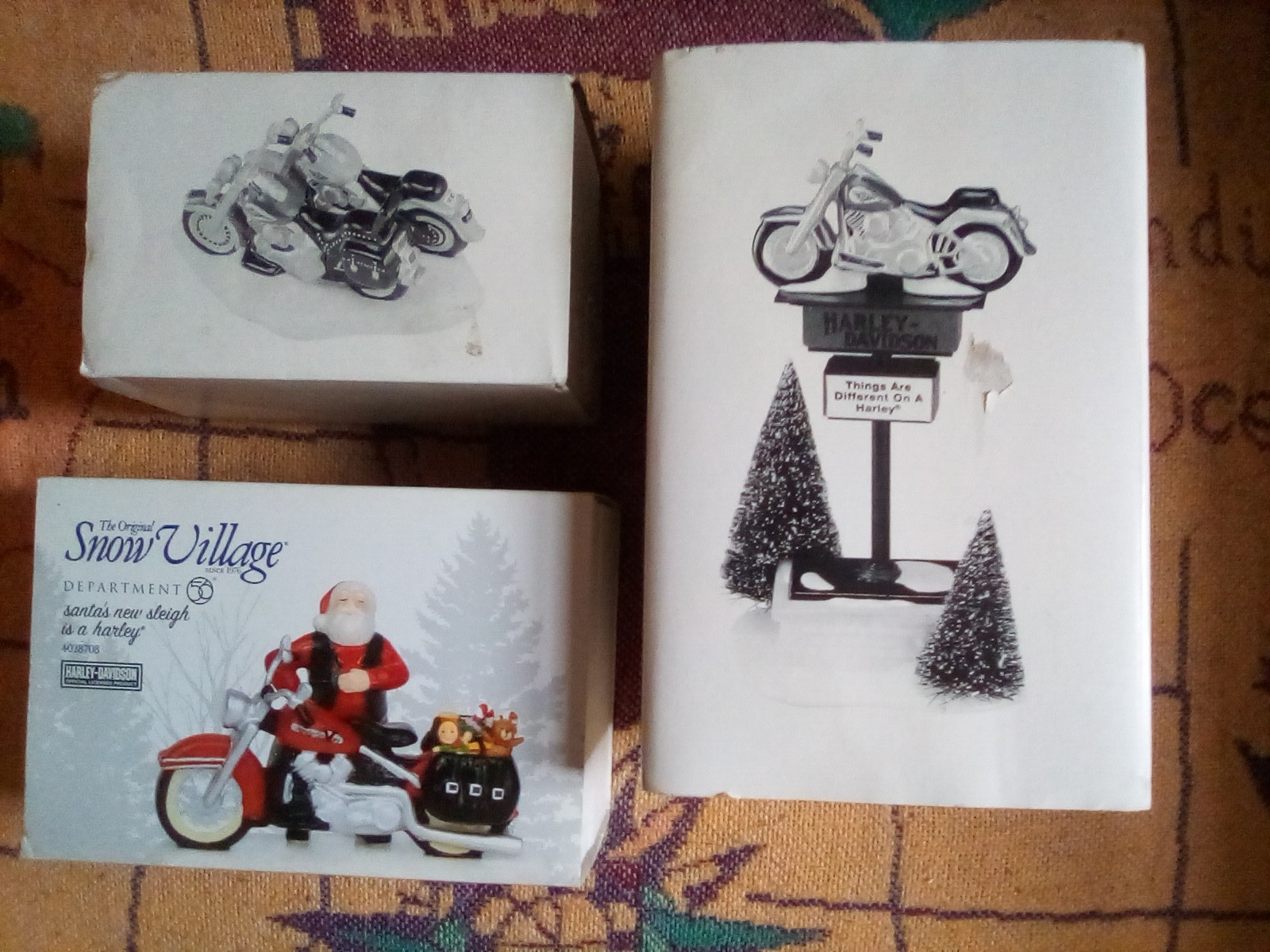 Harley Davidson The Original Snow Village Department 56 3 Pieces Used In The Box Harley Davidson The Original Snow Village Department 56 3 Pieces Used In The Box