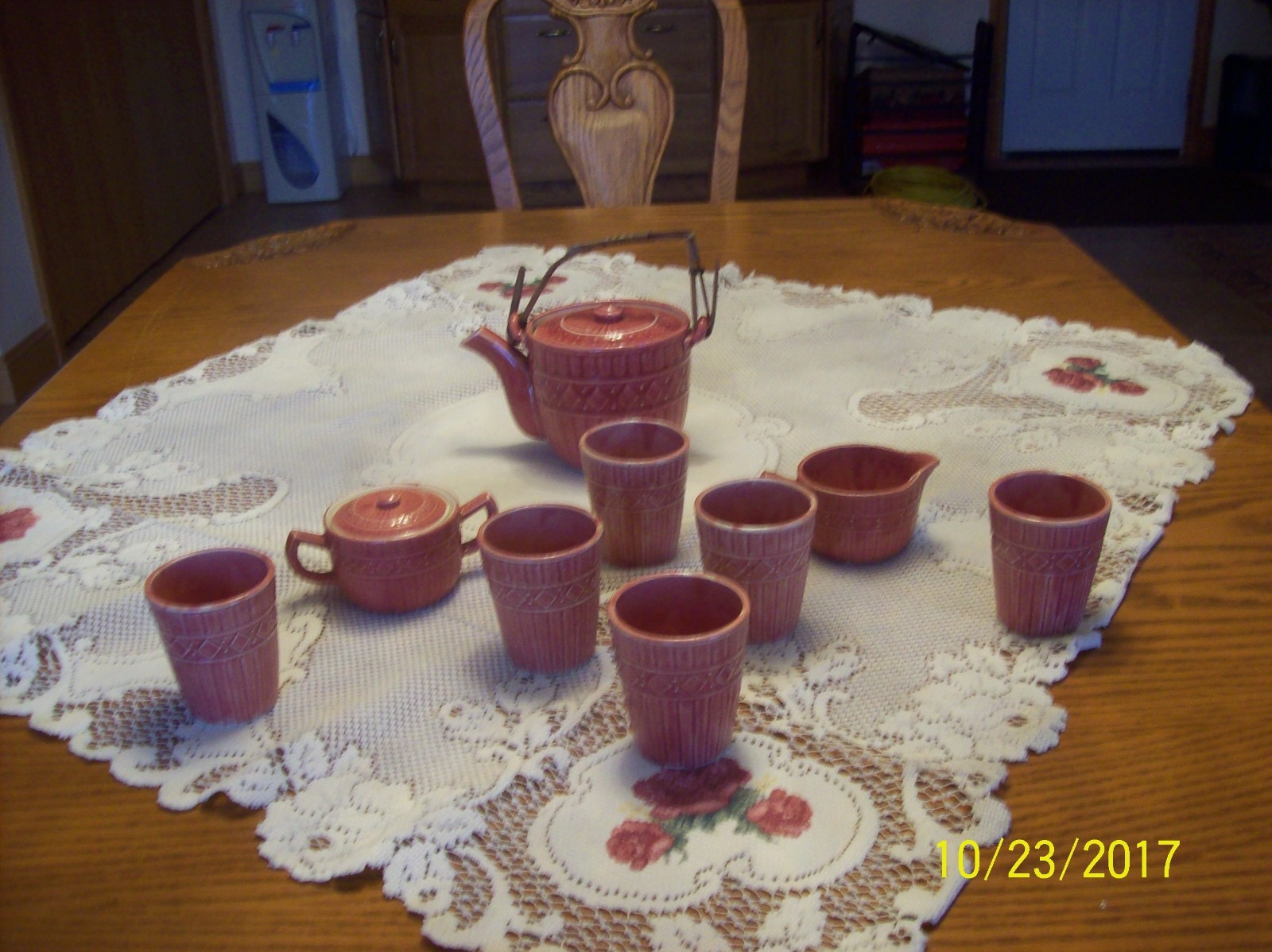 Tea Set Mauve Earthenware Pottery Set 9 Pieces  Made In Japan Marked TT Takito 