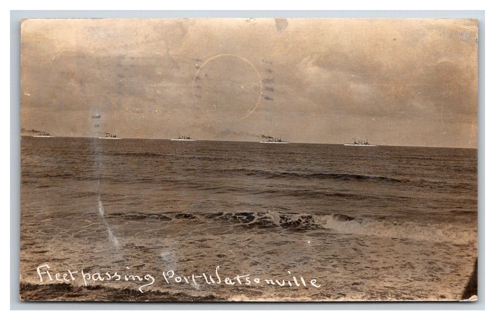 Great White Fleet 1908 RPPC Fleet Passing Port Watsonville Steinhauser & Eaton