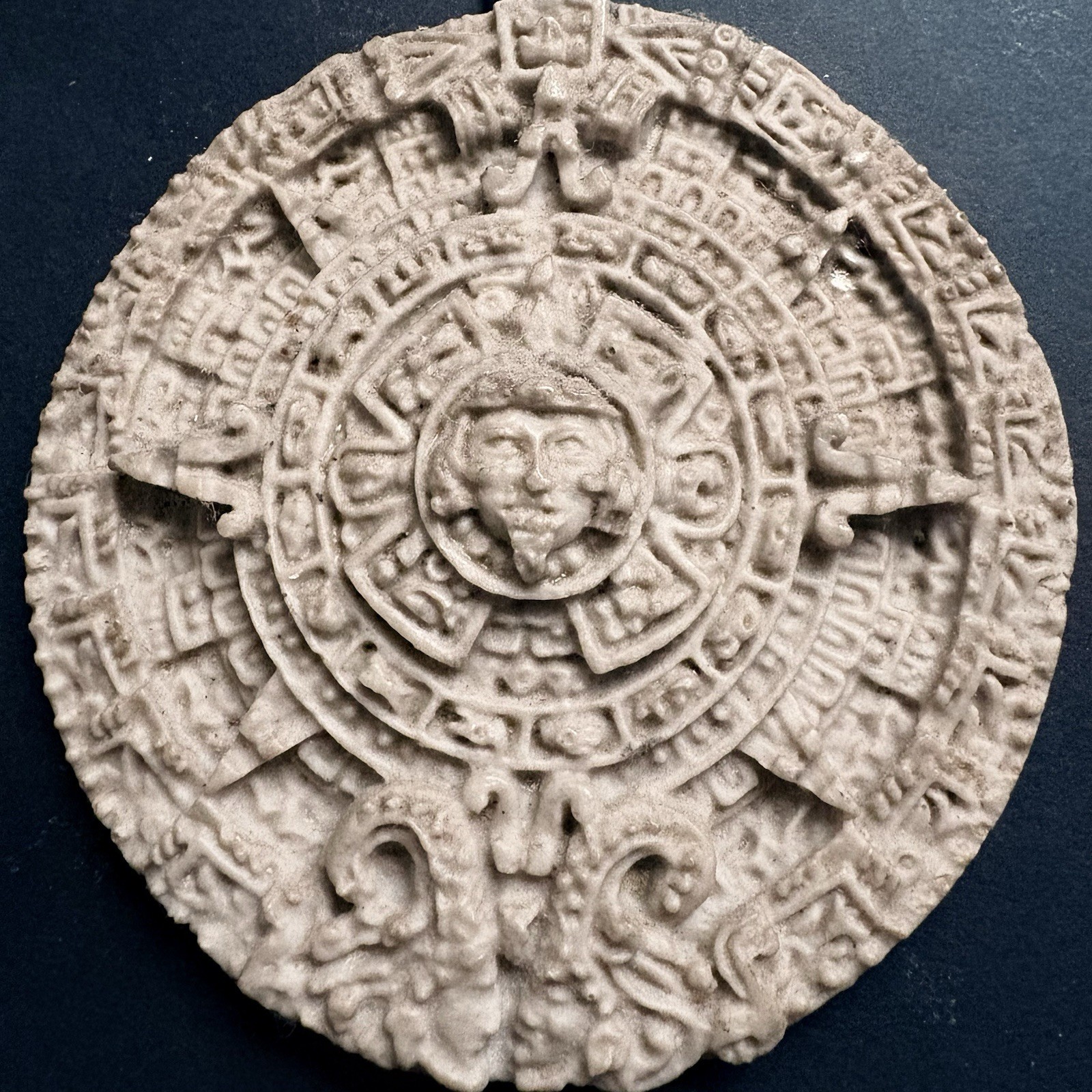 Vintage Mexican FOLK ART Aztec Mayan Calendar 5”.