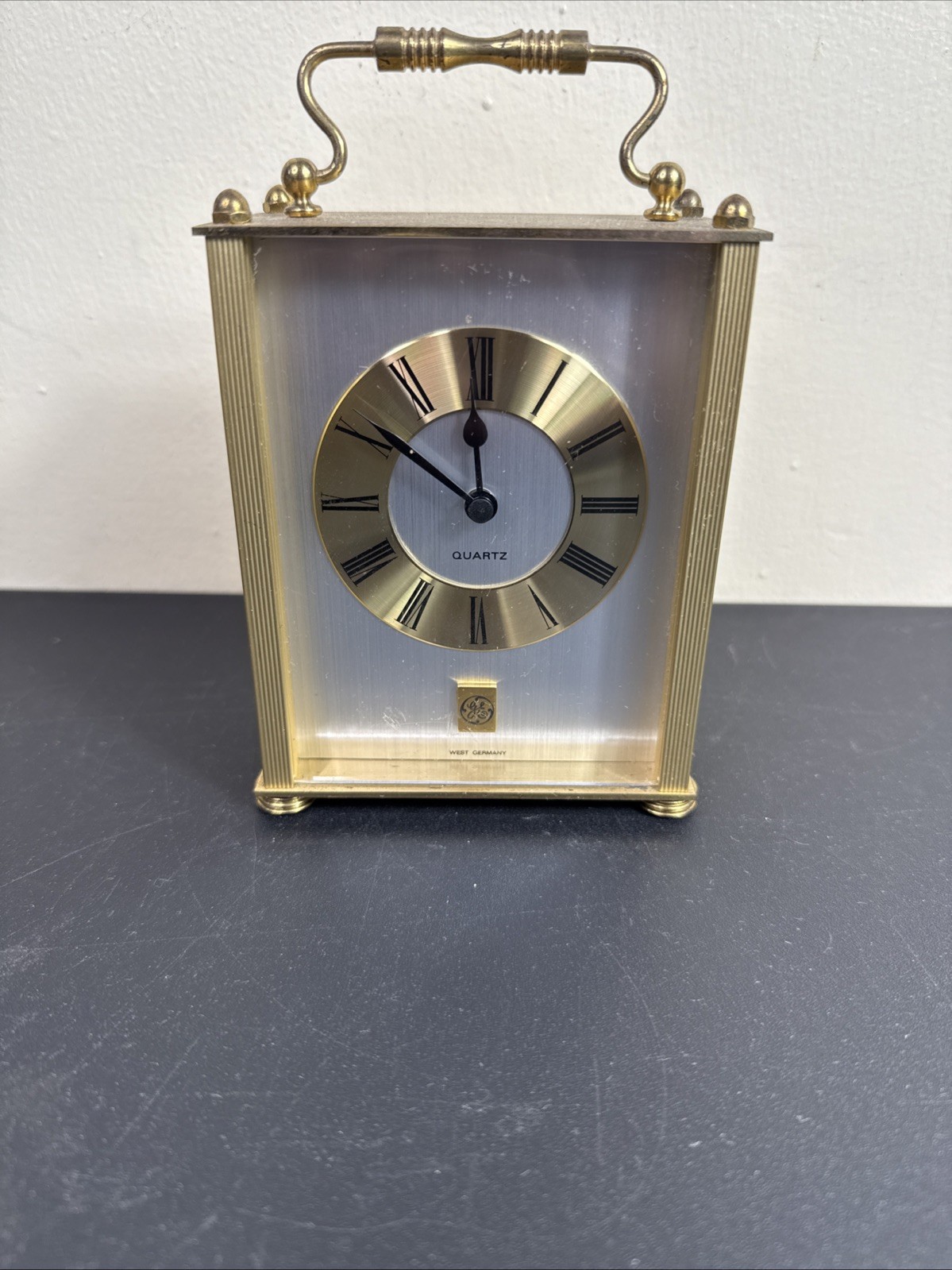 Vintage GE Quartz Mantel Clock West Germany Gold Tone Battery Operated WORKS