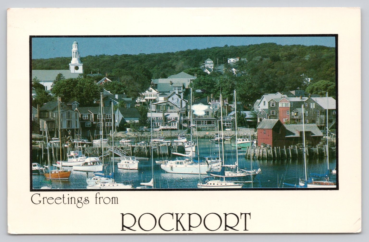 Vintage Rockport MA Inner Harbor Postcard - First Congregational Church & Motif