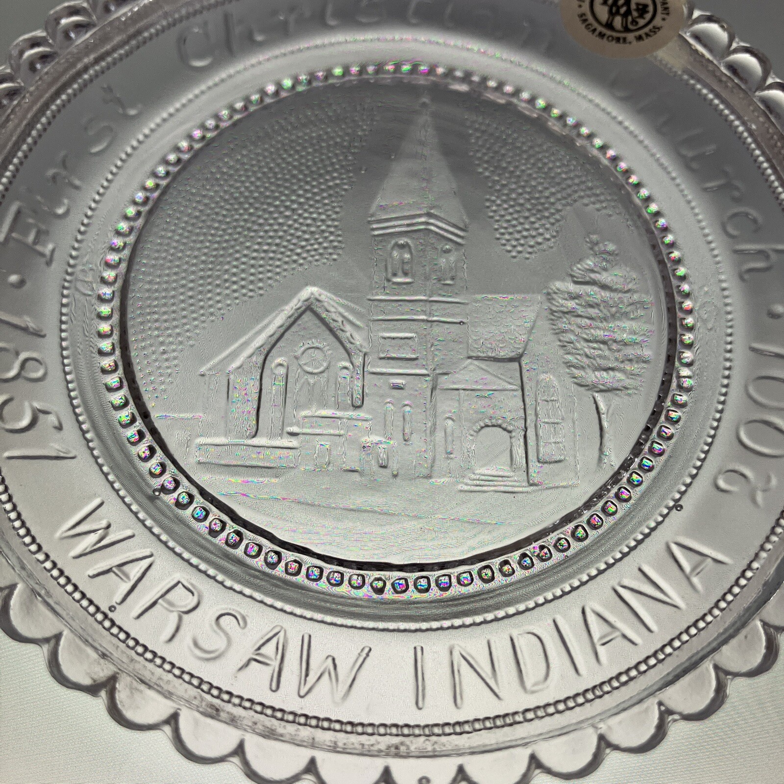 Warsaw Indiana First Christian Church 1851 2001 VTG Pairpoint Crystal Cup Plate