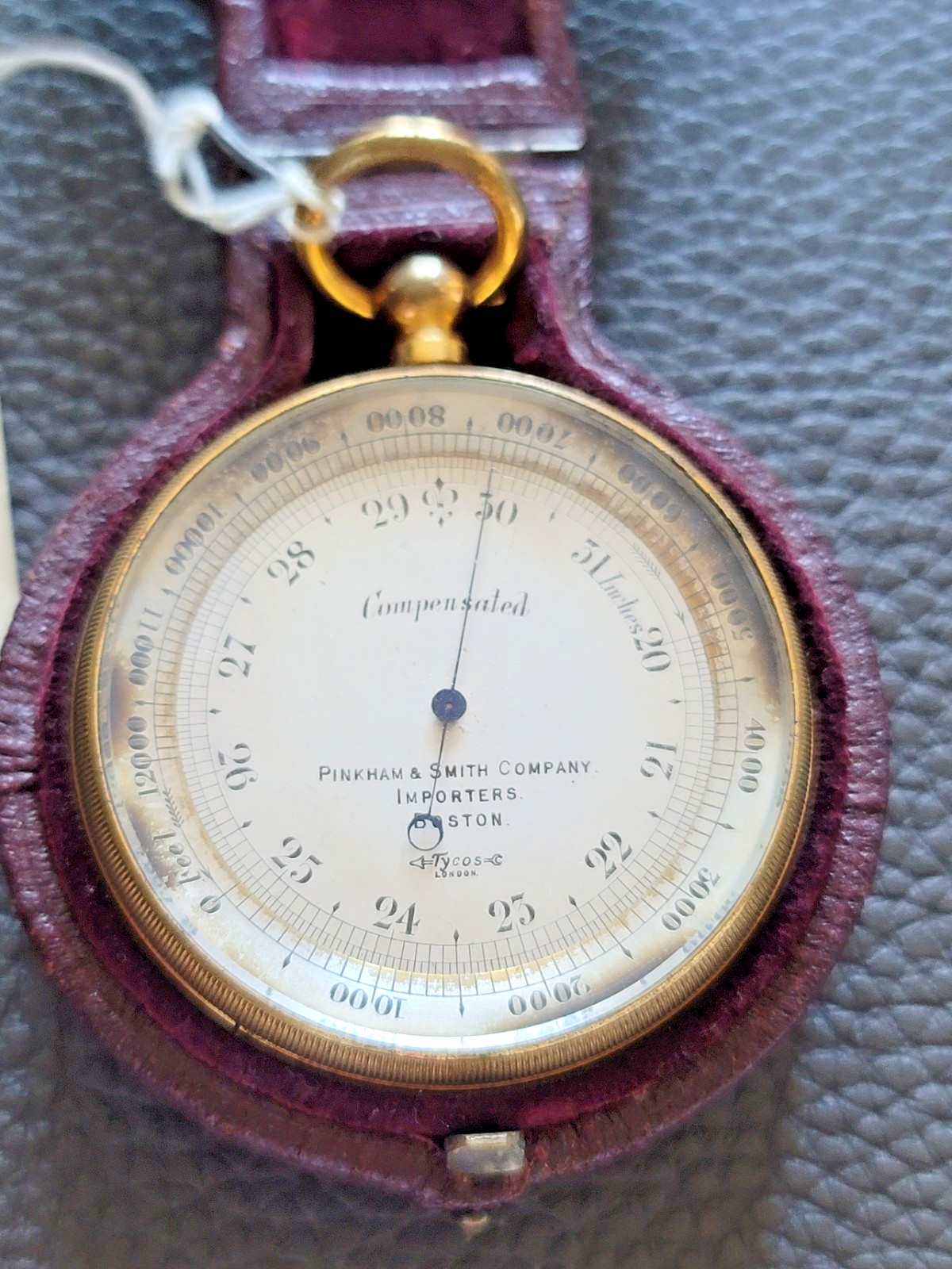 VINTAGE TYCOS LONDON POCKET BAROMETER~PINKHAM & SMITH CO.-BOSTON w/LEATHER CASE VINTAGE TYCOS LONDON POCKET BAROMETER~PINKHAM & SMITH CO.-BOSTON w/LEATHER CASE
