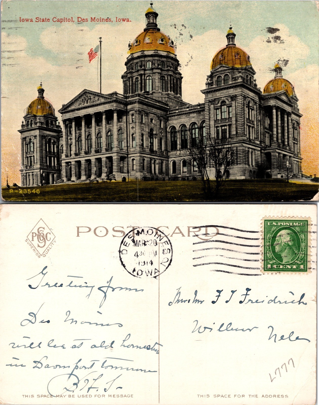 Iowa State Capitol Des Moines IA Dome Columns Postcard